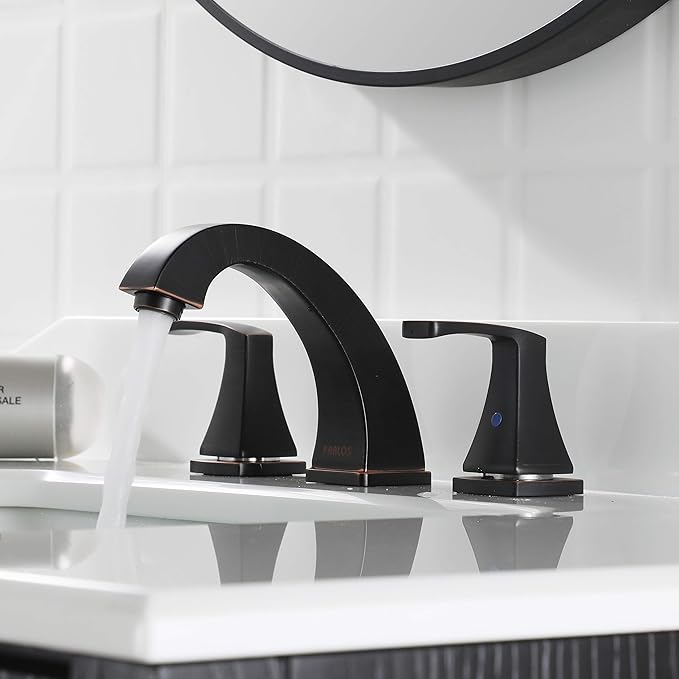 PARLOS Two-Handle High Arc Bathroom Sink Faucet with Metal Pop Up Drain and cUPC Faucet Supply Lines Widespread 8 inch Deck Mounted,Oil Rubbed Bronze, Doris 14173