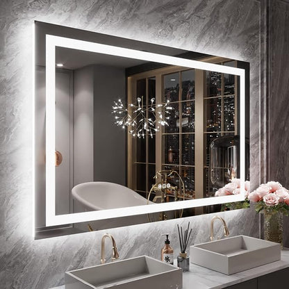 LOAAO 55X36 LED Bathroom Mirror with Lights, Anti-Fog, Dimmable, Backlit + Front Lit, Lighted Bathroom Vanity Mirror for Wall, Memory Function, Tempered Glass, ETL Listed | Anti-Fog, Dimmable, 3 Color Temperature, Backlit + Front Lit, Memory Function, ...