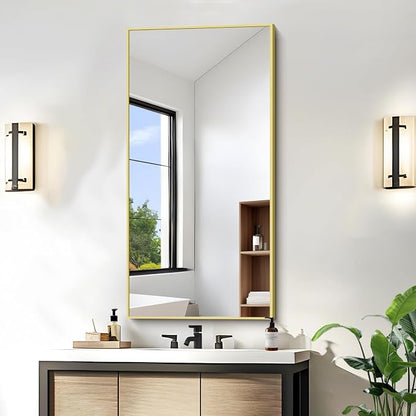 KOCUUY Gold Bathroom Mirror, 20"x40" Rectangle Bathroom Mirror for Wall, HD Tempered Glass, Anti-Rust Frame, Modern Design for Bathroom, Bedroom, Living Room, Entryway