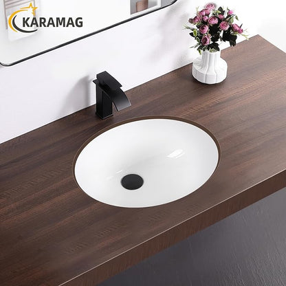Undermount Bathroom Sink KARAMAG 18.4"x15" Oval Sink with Overflow White | 18.4 Inch Ceramic Oval Vanity Sink,Undermount Design,Easy to Clean,Modern Style,Ideal for bathroom,vanity, lavatory,restroom