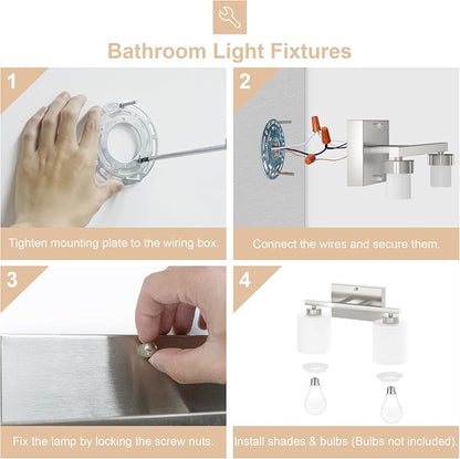 Honesorn Bathroom Vanity Light, 2 Light, Brushed Nickel, Frosted Shades | Bathroom Light Fixtures Over Mirror, Modern Bathroom Lights ,Wall Sconces, Anti-Rust, E26 Socket (Bulbs Not Included)