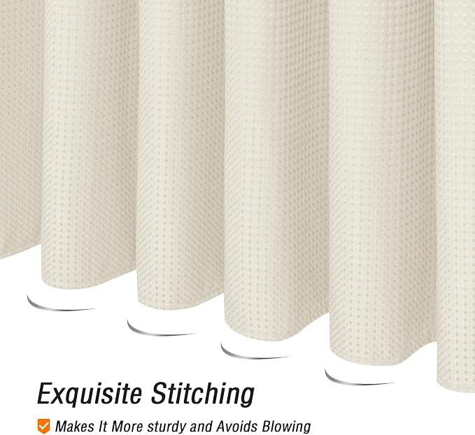 Small Stall Ivory Fabric Shower Curtain, 36 x 72 | Narrow Half Cloth-Textured Shower Curtain for Bathroom, Water Repellent, Machine Washable