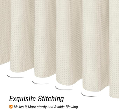 Small Stall Ivory Fabric Shower Curtain, 36 x 72 | Narrow Half Cloth-Textured Shower Curtain for Bathroom, Water Repellent, Machine Washable