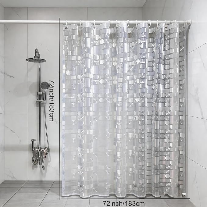 TIKABC Shower Curtain Liner, 4G PEVA Shower Liner, Plastic Peva Waterproof Shower Curtains, 72x72 inch with Grommet Holes 3 Magnetic Weights