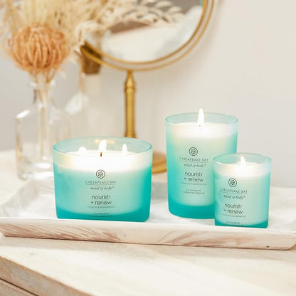 Chesapeake Bay Candle Mind & Body 3-Wick Coffee Table Jar Candle Nourish + Renew (Coconut & Sandalwood), 11oz (Pack of 4)
