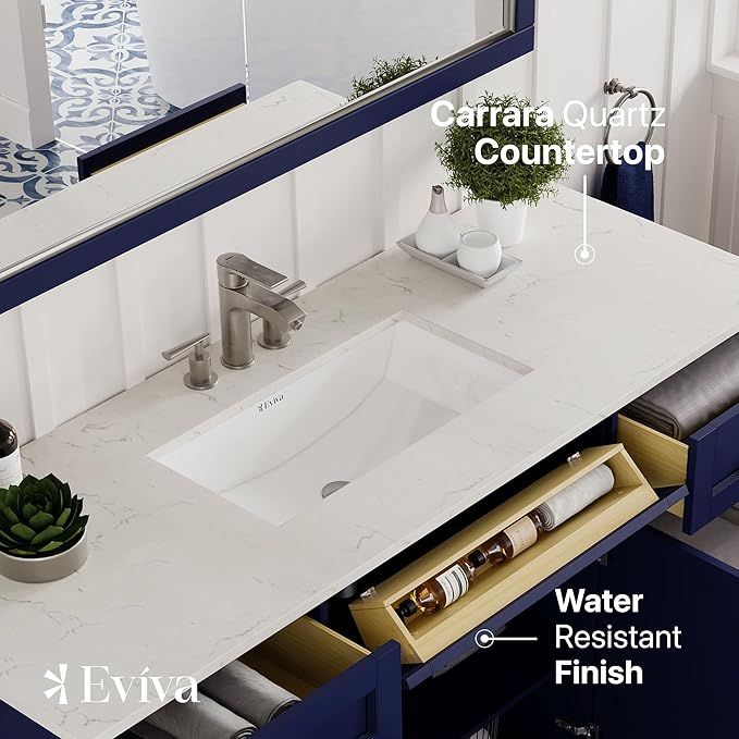 Eviva Epic 60 in. Blue Bathroom Vanity with White Carrara Quartz Countertop