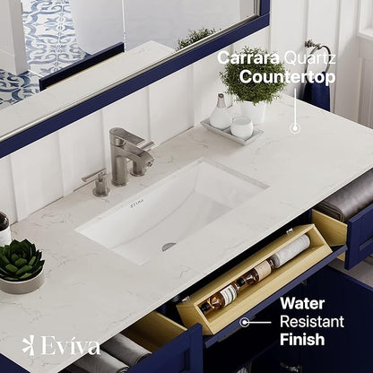 Eviva Epic 60 in. Blue Bathroom Vanity with White Carrara Quartz Countertop