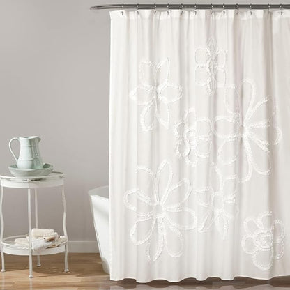 Lush Decor White Ruffle Flower Polyester Shower Curtain,72" W x 72" L (Pack of 6)