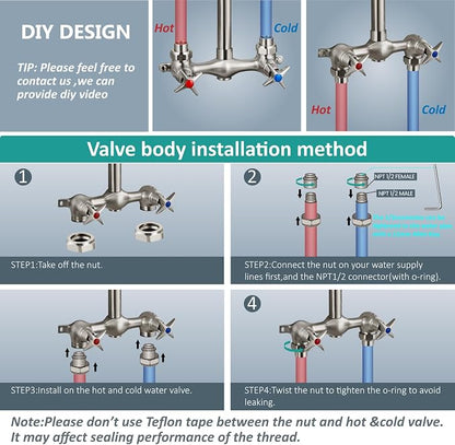 Aolemi Outdoor Shower Kit with Handheld,Square Rain Shower,Brushed Nickel | 2-Handle Hot and Cold Control, Adjustable Height, 6-Inch Center Valve, 59-Inch Hose, Winter Drainage Outdoor Shower Fixtures