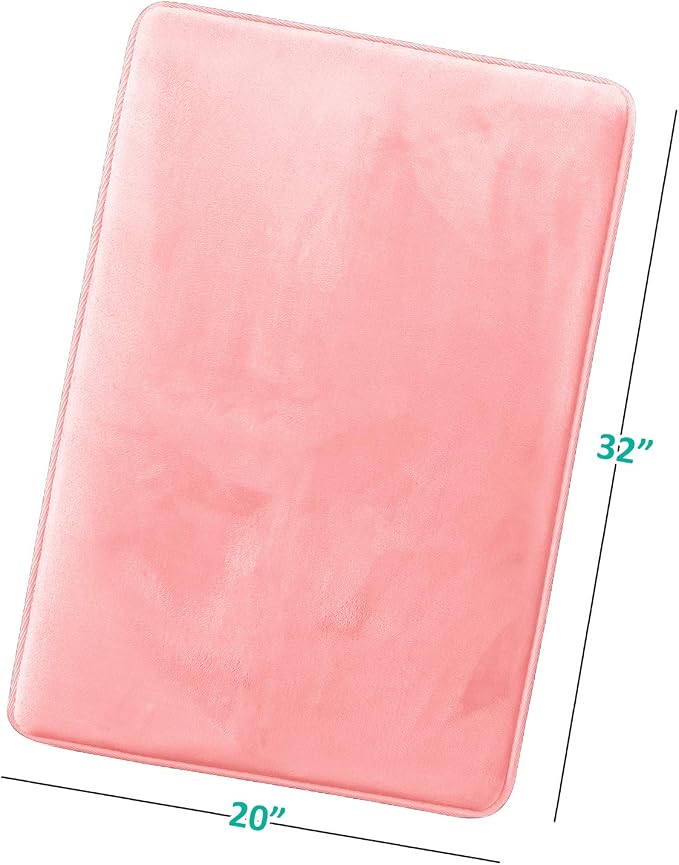 Clara Clark Bathroom Rugs, Velvet Memory Foam Bath Mat, Non-Slip, Machine Washable Bath Rugs - Dries Quickly, Ultra Soft Plush Bath Mats for Bathroom, 20 x 32, Coral Pink