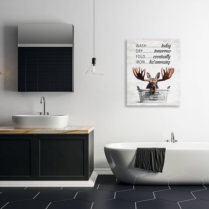 Stupell Industries Sassy Moose Laundry Humor, 30 x 40 Inch Canvas Wall Art | Stupell Industries · By Lettered and Lined · Ready to hang · Fun farmhouse charm for bathroom or laundry room · Made in USA