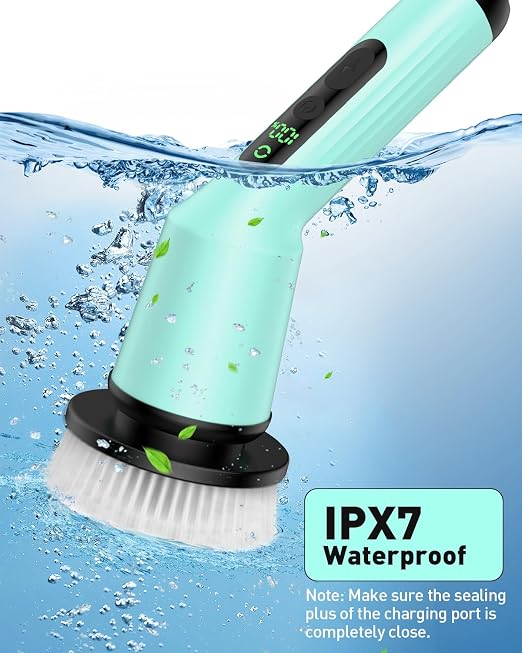 Electric Spin Scrubber for Bathroom, Shower Scrubber with Long Handle | Shower Cleaner Brushes, IPX7 Waterproof & 2 Speed, 3 Brush Heads, 90min Runtime, Bathroom Cleaning Supplies for Toilet Tub