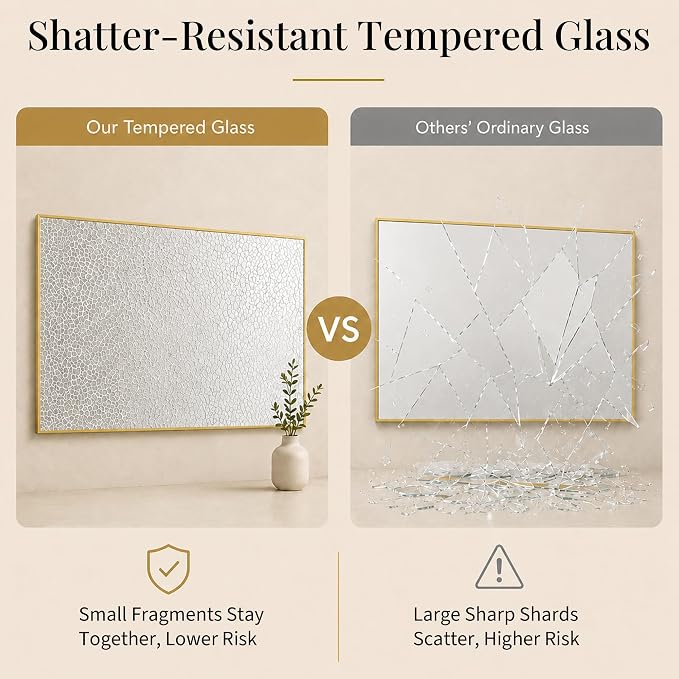 40"x30" Brushed Gold Framed Rectangle Bathroom Vanity Wall Mirror | Over-Sink Vanity Mirror, Slim Metal Frame, Entryway or Dresser Use, Vertical/Horizontal Mount, Tempered Glass