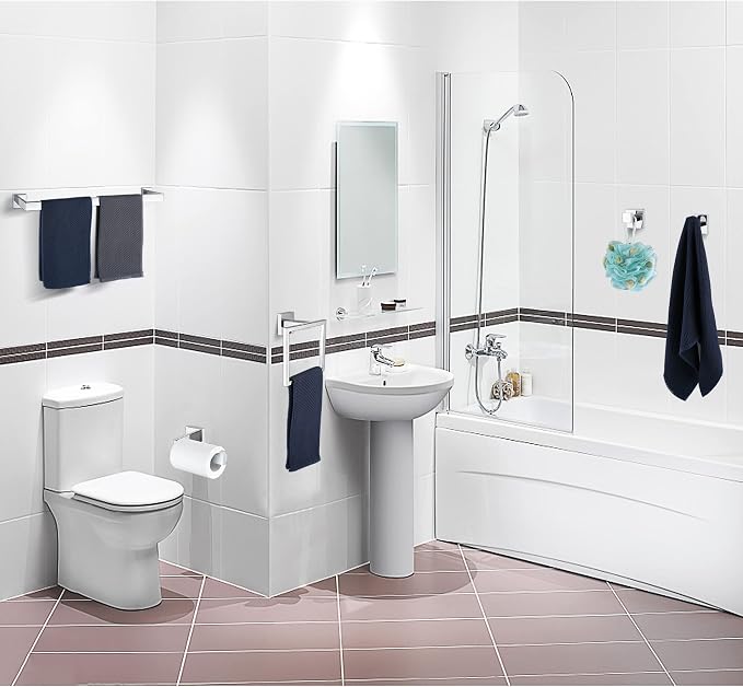 5 Pieces Bathroom Hardware Accessories Set Polished Chrome, 24Inch Bathroom Towel Rack Set SUS304 Stainless Steel, Square Bath Towel bar Set Wall Mounted, Heavy Duty