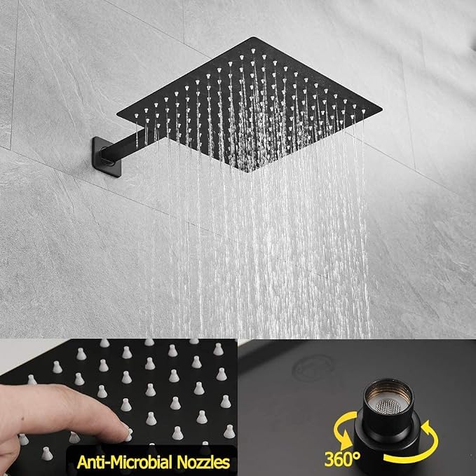 Matte Black Shower System with Tub Spout Wall Mounted Bathtub Shower Faucet Set for Bathroom with High Pressure 10" Rain Shower head and Handheld Shower Head Kit