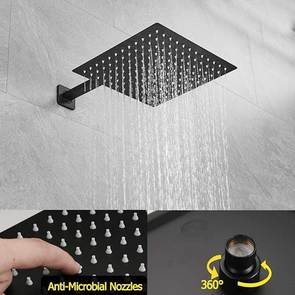 Matte Black Shower System with Tub Spout Wall Mounted Bathtub Shower Faucet Set for Bathroom with High Pressure 10" Rain Shower head and Handheld Shower Head Kit