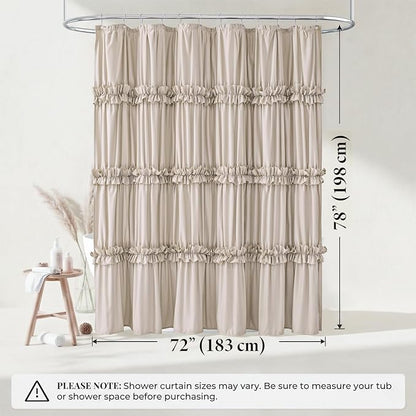 LIPA Boho Rustic Beige Ruffle Shower Curtain 72x78 Inches | Farmhouse Shower Curtains for Bathroom,Water‑Resistant Fabric Shower Curtain,Bohemian Bathroom Decor