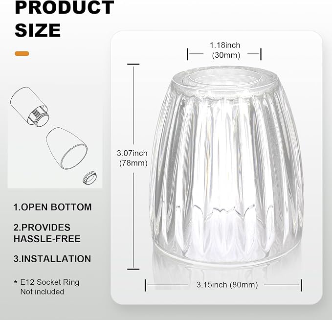 HiBay 2-Pack Lampshades, Clear Striped Bell Glass Shades | Lighting Fixture Accessory Lampshade Cover Replacement, Fit for E12 Base Pendant Lights Table lamp Sconce Chandeliers