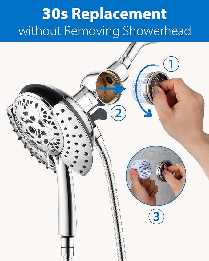 INAVAMZ 2 in 1 Shower Head with Handheld Combo High Pressure Chrome 2.5 GPM | 7.2" Rain Showerhead and 10 Spray Hand Held Shower, Adjustable Shower Angle, 59-inch Rotatable Stainless Steel Hose