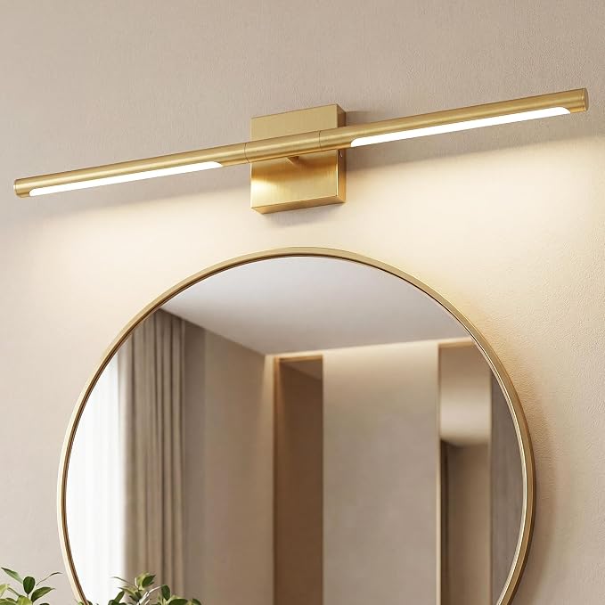 30 Inch Bathroom Light Fixtures, 16W 3CCT Dimmable CRI90 Brushed Gold LED Vanity Lighting Fixtures Over Mirror, 360° Rotatable Modern Bathroom Vanity Light Bar, AD-W9465-L75-GD