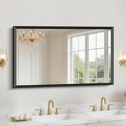 Black Bathroom Mirror 30 x 50 Inch Rectangle Wave Beveled Frame for Wall Bathroom Vanity Mirror for Over Sink, Tempered Glass,for Entryway Hangs, Bathroom Living Room Horizontal or Vertical