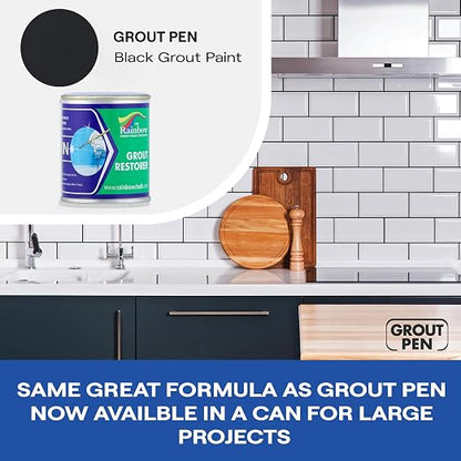 Grout Pen Grout Paint for Tile, Floor & Shower - Black - 125ml (4.2oz) | Waterproof Paint Grout Refresh Restorer for Kitchen & Bathroom Tiles - Can Size for Larger Projects