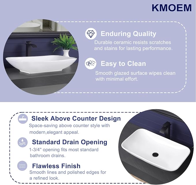 Vessel Sink 28"x16" Rectangular Bathroom Sink Modern White Porcelain Ceramic Above Counter Vanity Sink for Bathrooms Art Basin