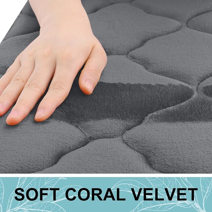 OLANLY Memory Foam Bath Mat Rug 47x20, Ultra Soft and Absorbent Bathroom Rugs, Non-Slip, Comfortable, Machine Washable Bath Carpet for Bathroom Floor, Tub, Shower and Home Decor Accessories, Dark Grey