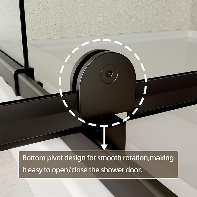 Royal Guard 44-48" W x 71" H Pivot Swing Glass Shower Door,Matte Black | Shower Doors with 4-Inch Adjustable Width, 6mm SGCC Tempered Glass, Reversible Installation,Magnetic Closing,Easy to Clearn