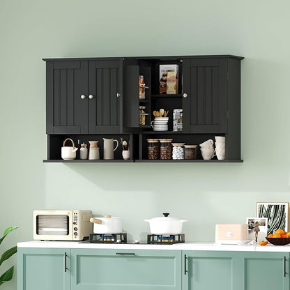 ChooChoo Kitchen Cabinet Wall Mounted, Laundry Room Cabinet with Door Shelves, Bathroom Wall Cabinet with Adjustable Shelf, Medicine Cabinet for Bathroom, Kitchen, Laundry Room, Black