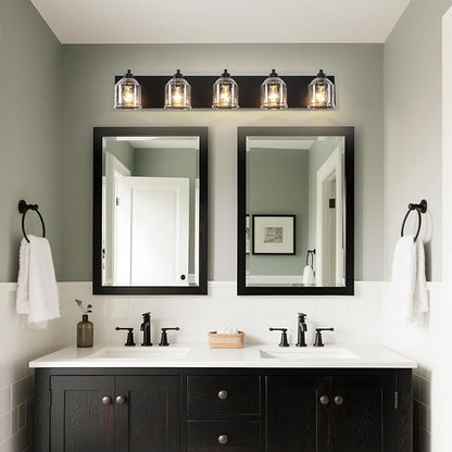 Vanity Lights for Bathroom Large 40", Farmhouse Rustic Vanity Light with Bubble Glass Shades, Black 5 Light Bathroom Lighting Fixtures Over Mirror, Bath Wall Sconce Home Decor