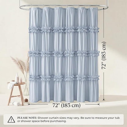 LIPA Boho Rustic Fog Blue Ruffle Shower Curtain 72x72 Inches | Farmhouse Shower Curtains for Bathroom,Water‑Resistant Fabric Shower Curtain,Bohemian Bathroom Decor