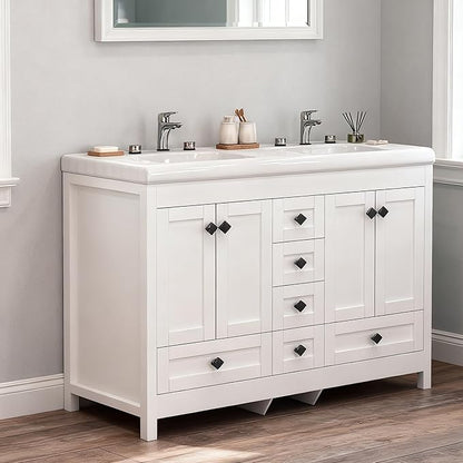 51 inch Bathroom Sink Vanity Combo, Large Freestanding Double Bath Vanity Sink Set with 2 Cabinets & 6 Drawers, Dual Basin Modern Bathroom Storage Cabinet, White
