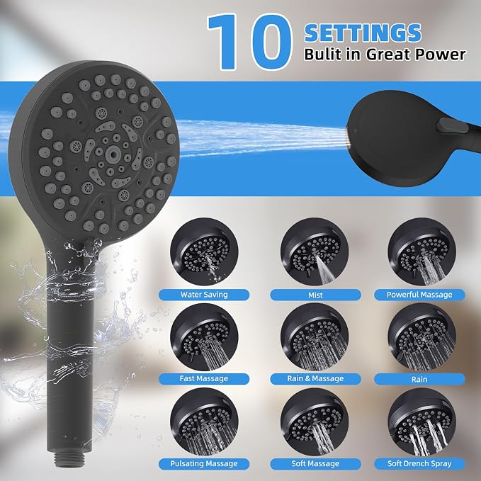 8" Metal Rainfall Shower Head with 10-Mode Handheld, Oil Rubbed Bronze | NSF/ANSI/CAN 372 Certified, High Pressure Showerhead Combo with 11" Adjustable Shower Arm, 71" Hose, Shower Head Holder