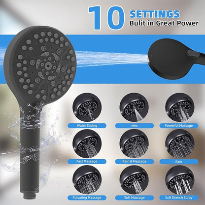 8" Metal Rainfall Shower Head with 10-Mode Handheld, Oil Rubbed Bronze | NSF/ANSI/CAN 372 Certified, High Pressure Showerhead Combo with 11" Adjustable Shower Arm, 71" Hose, Shower Head Holder