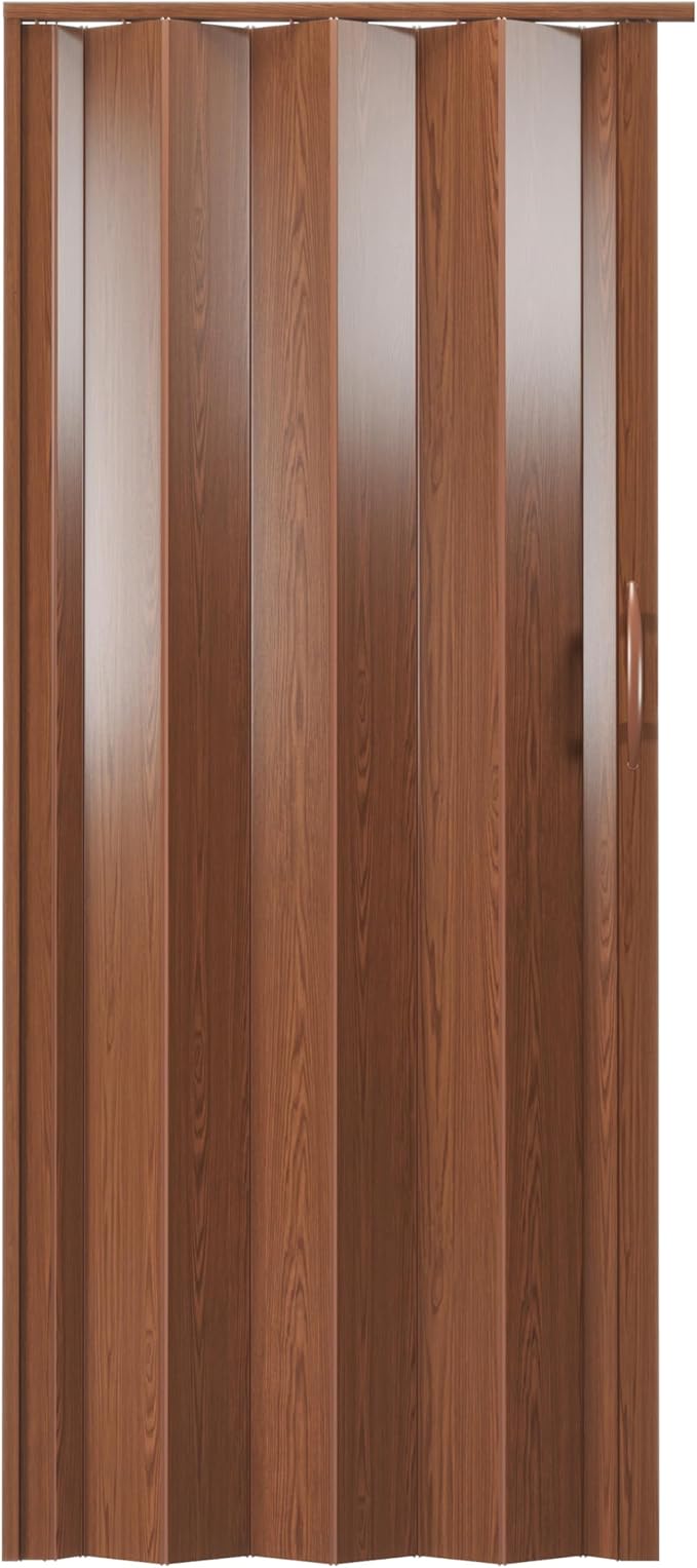 48" x 80" Premium Foldable Accordion Door,Heavy Duty,Walnut | Foldable accordion doors w/ double‑walled heavy‑duty panels, ideal as interior room dividers for privacy, space‑saving design