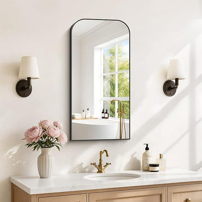 YIROMAN Bathroom Mirrors for Over Sink,18"x36" Black Bathroom Vanity Mirror | Thin Brushed Aluminum Frame,HD tempered glass, Rectangular,Rounded & Right-angle Corners,Sink,Entryway,Bedroom