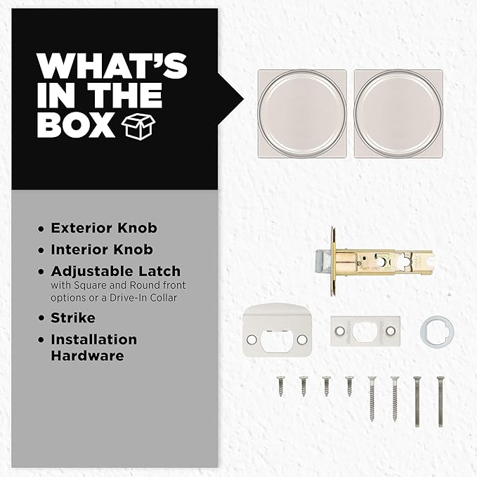 Kwikset Maven Interior Passage Door Knob, Handle for Closet and Hallway Doors, Square Non-Locking Doorknob in Satin Nickel, with Microban Protection