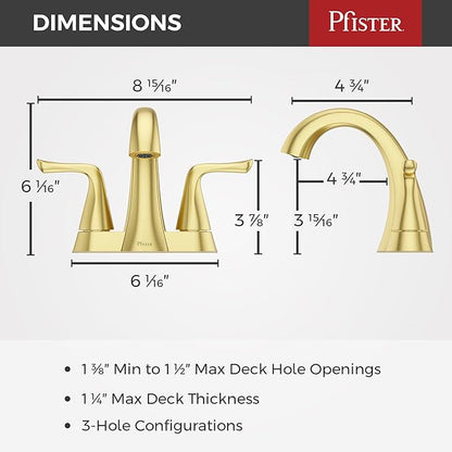 Pfister Willa Bathroom Sink Faucet, 4-Inch Centerset, 2-Handle, 3-Hole, NSF Certified, Brushed Gold Finish, LF048MALBG