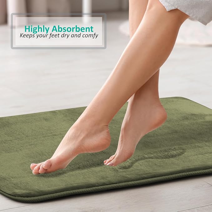 Clara Clark 2 Piece Bathroom Rugs, Velvet Memory Foam Bath Mat Set, Non-Slip Bath Rugs, Machine Wash, Dries Quickly, Ultra Soft Plush Bath Mats for Bathroom, 17 x 24 + Contour, Sage Green