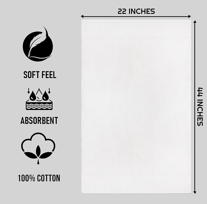 ZUPERIA White Bath Towels Bulk 24 Pack (22 x 44 Inches) - 100% Cotton Economy Light Weight Towels for Commercial Use - Quick Dry, Ultra-Soft, and Absorbent Bulk Towels