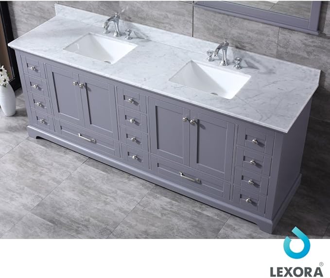 Dukes Double Bath Vanity Set - Carrara Marble Top & Mirror Dark Grey