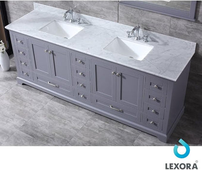 Dukes Double Bath Vanity Set - Carrara Marble Top & Mirror Dark Grey