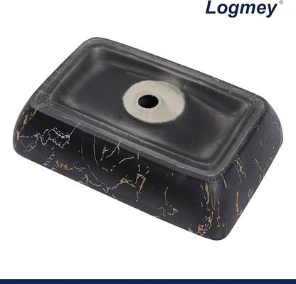 Logmey Rectangle Marble Black Vessel Sink | 23"x15" Ceramic Countertop Bathroom Sink Modern Black Yellow Marble Pattern Porcelain Vanity Sink Lavatory Art Basin