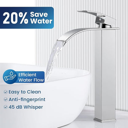 Airuida Vessel Sink Faucet,Chrome Polish Tall Waterfall Bathroom Faucet | Single Handle,Tall Bathroom Faucet 1 Hole,Vanity Faucet,without Drain,Bowl Bathroom Faucet