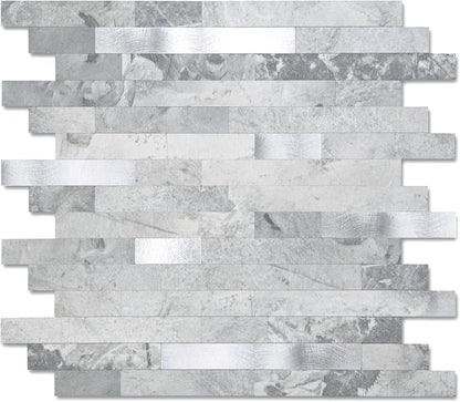 Yipscazo 20 Sheets Peel and Stick Stone Metal Tile Backsplash, Stick on Tiles for Backsplash Kitchen, Bathroom, Laundry Room, Camper, Fireplace (12'' X 12'', Gray Stone with Metal)