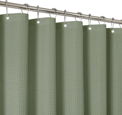 2-in-1 Waterproof Fabric Shower Curtain - No Separate Liner Needed, Hotel-Style Waffle Weave, Effortless Cleaning & Washable Bathroom Shower Curtain Set,72Wx84H,SageGreen