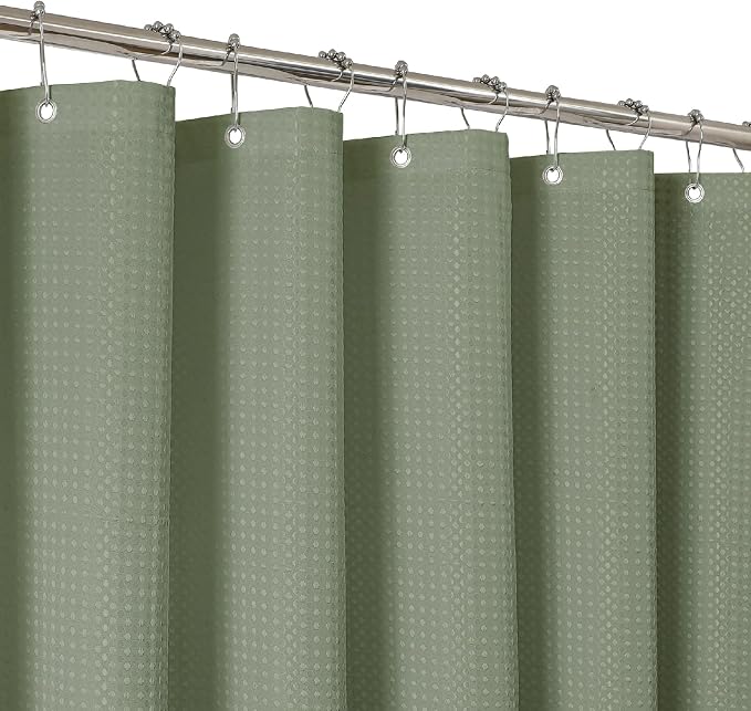 2-in-1 Waterproof Fabric Shower Curtain - No Separate Liner Needed, Hotel-Style Waffle Weave, Effortless Cleaning & Washable Bathroom Shower Curtain Set,72Wx72H,SageGreen