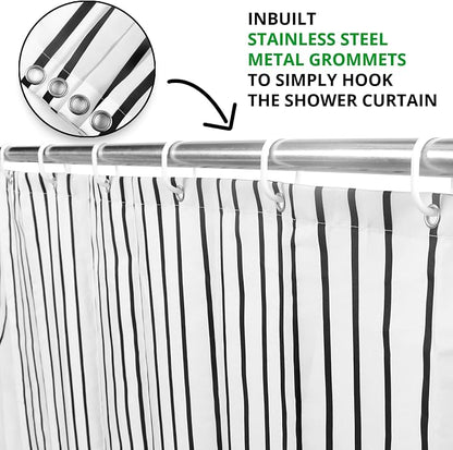 White and Black Extra Long Shower Curtain, Boho Minimalist Mid Century Modern Arch Geometric Machine Washable Waterproof Fabric for Bathroom Bathtub with Hooks 72Wx84H