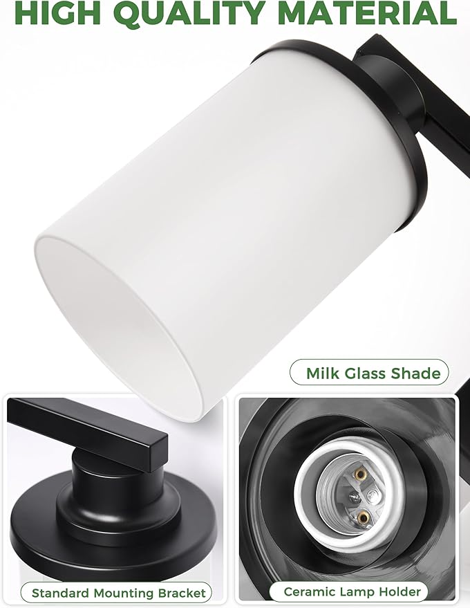 DORESshop 20 Inch Bathroom Light Fixtures, 3-Light Black Bathroom Lighting Fixtures Over Mirror with Milk Glass Shade, Modern Vanity Lights for Hallway Bedroom, ETL Listed